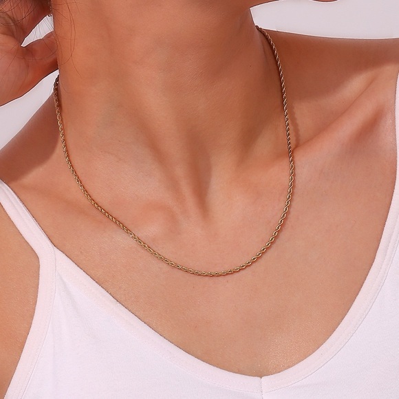 18K Gold Plated Rope Chain Necklace*3mm Rope Chain*Unisex Necklace*Men Necklace - Picture 5 of 6